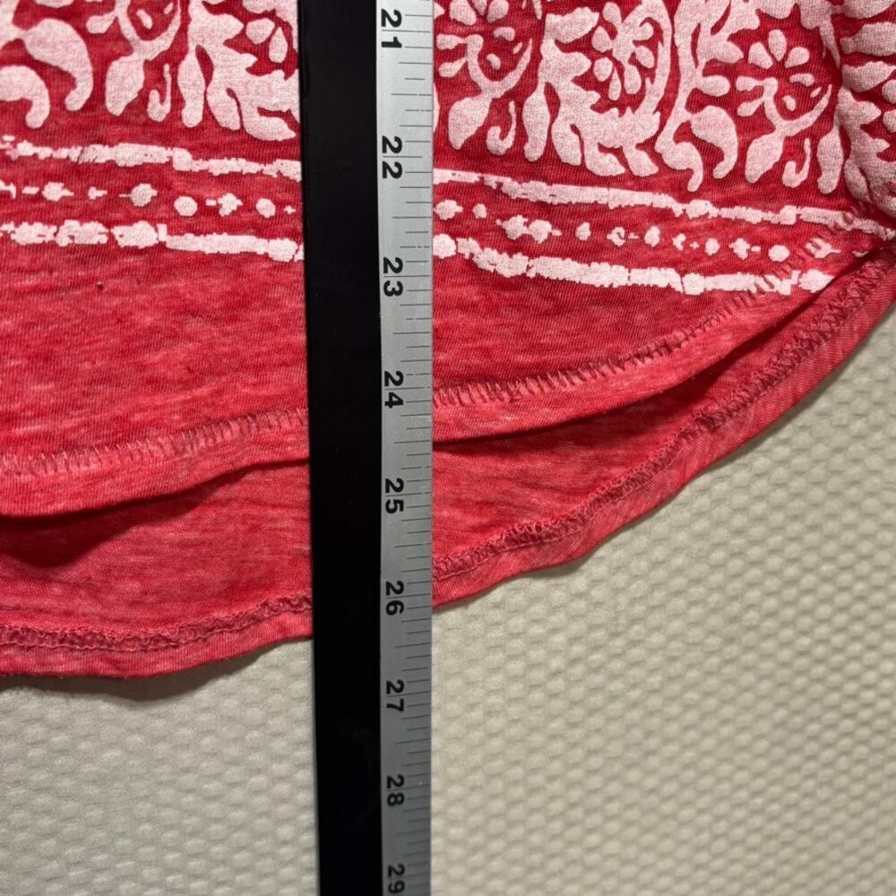 Lucky Brand Red White Boho Print Boxy Size Medium Block Print Floral Border Top - Picture 8 of 9